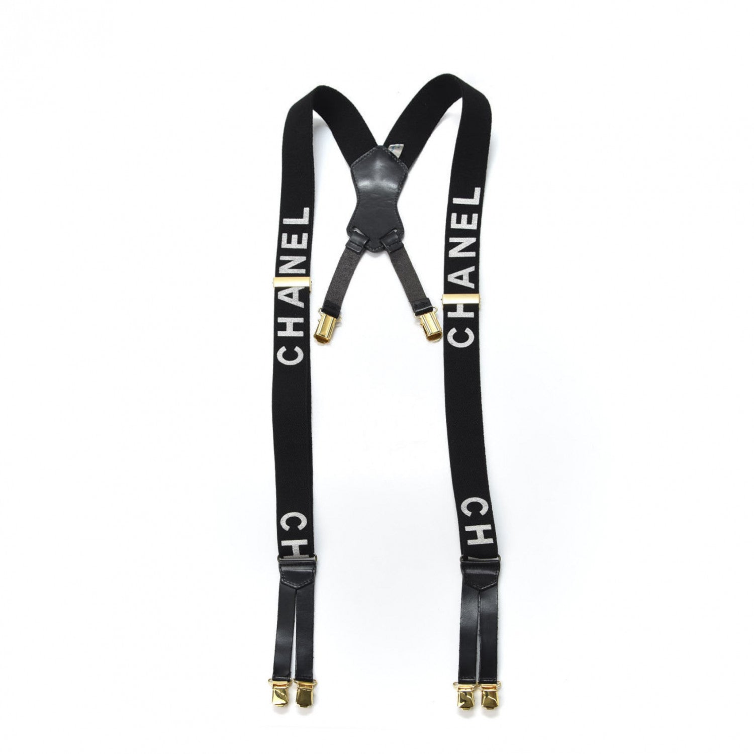 Chanel Logo Suspenders Black White 1 of 6