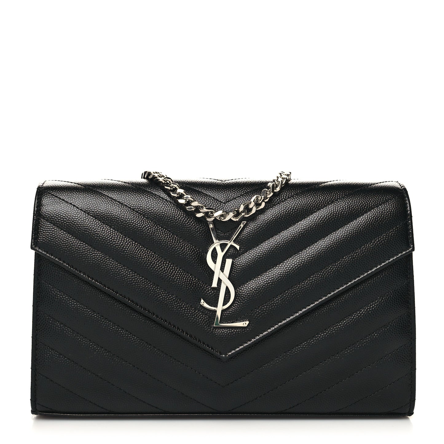 Grain De Poudre Matelasse Chevron Monogram Chain Wallet Black