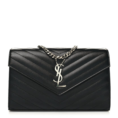 Saint Laurent Grain De Poudre Matelasse Chevron Monogram Chain Wallet Black 1 of 11
