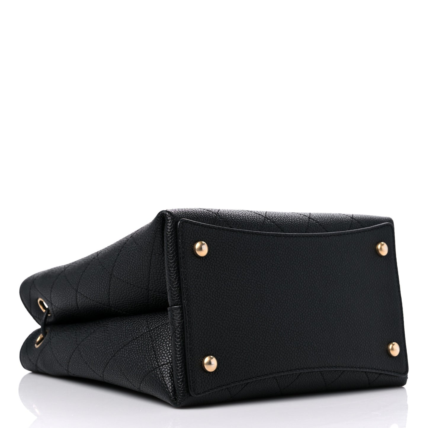 Grained Calfskin Stitched Small Drawstring Bag Black