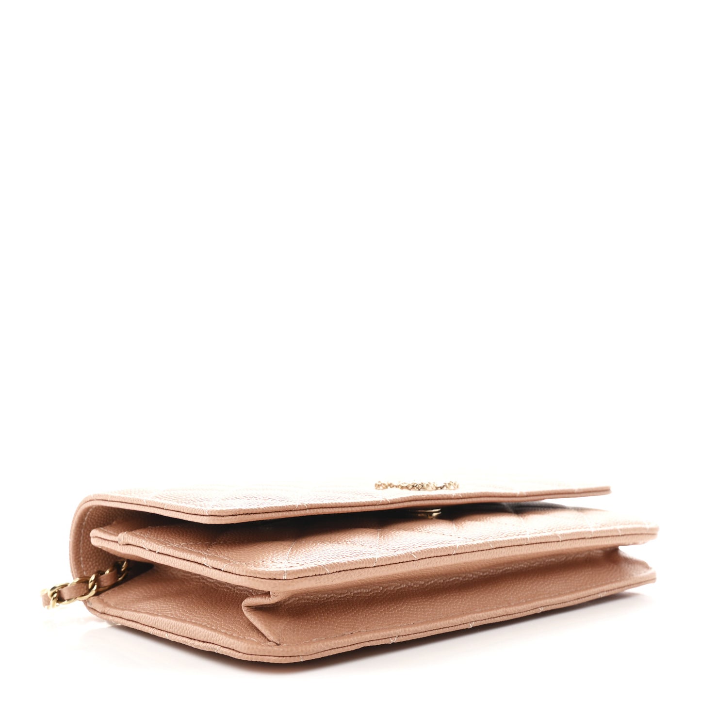 Caviar Quilted Perforated Metal CC Wallet On Chain WOC Beige