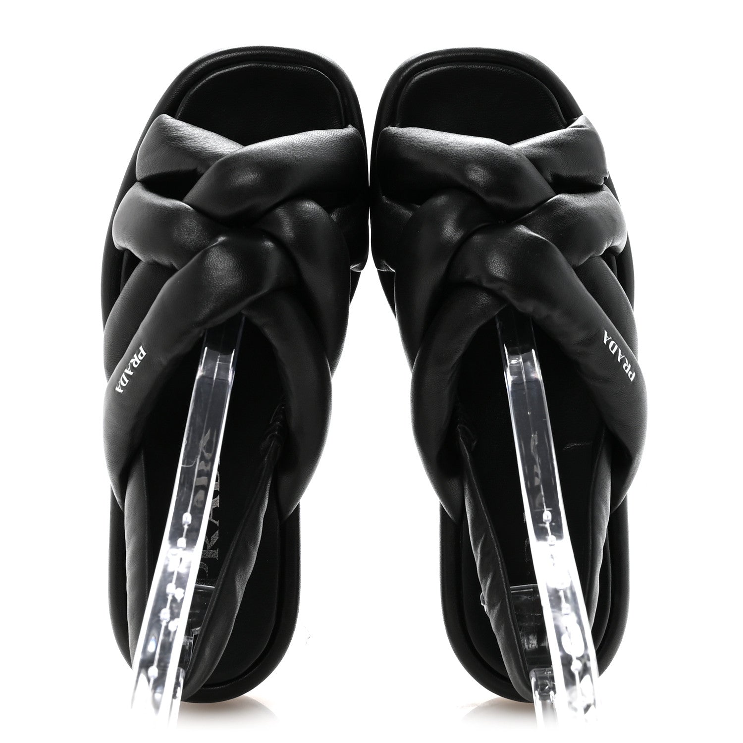 Prada Nappa Padded Blow 20mm Slingback Sandals 37.5 Black 2 of 9