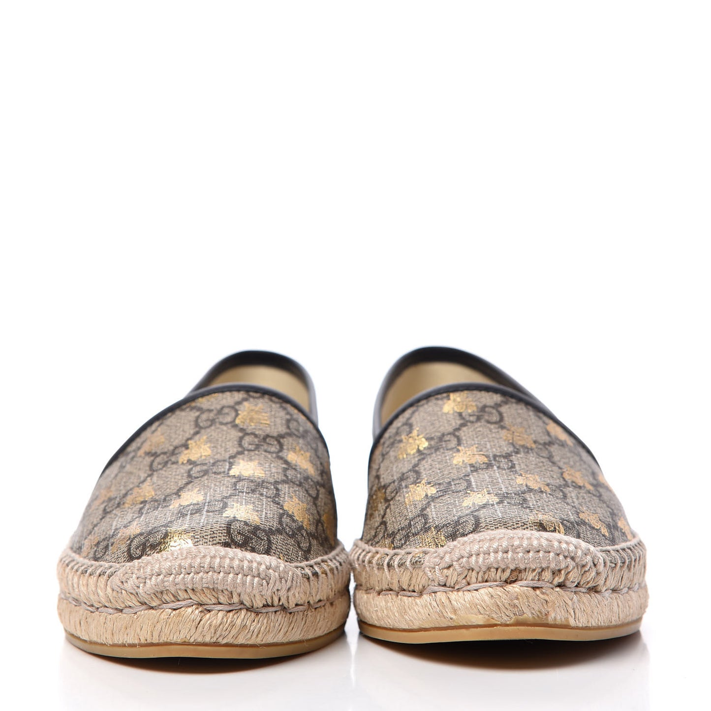 GG Supreme Monogram Bees Espadrille Flats 38 Beige Ebony Oro Black