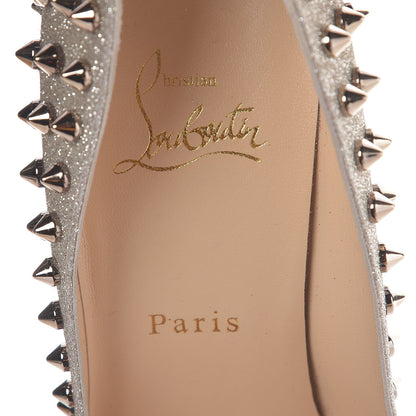 Christian Louboutin Glitter Mini Specchio Follies Spikes 100 Pumps 38 Ivory Colombe Metal 7 of 8