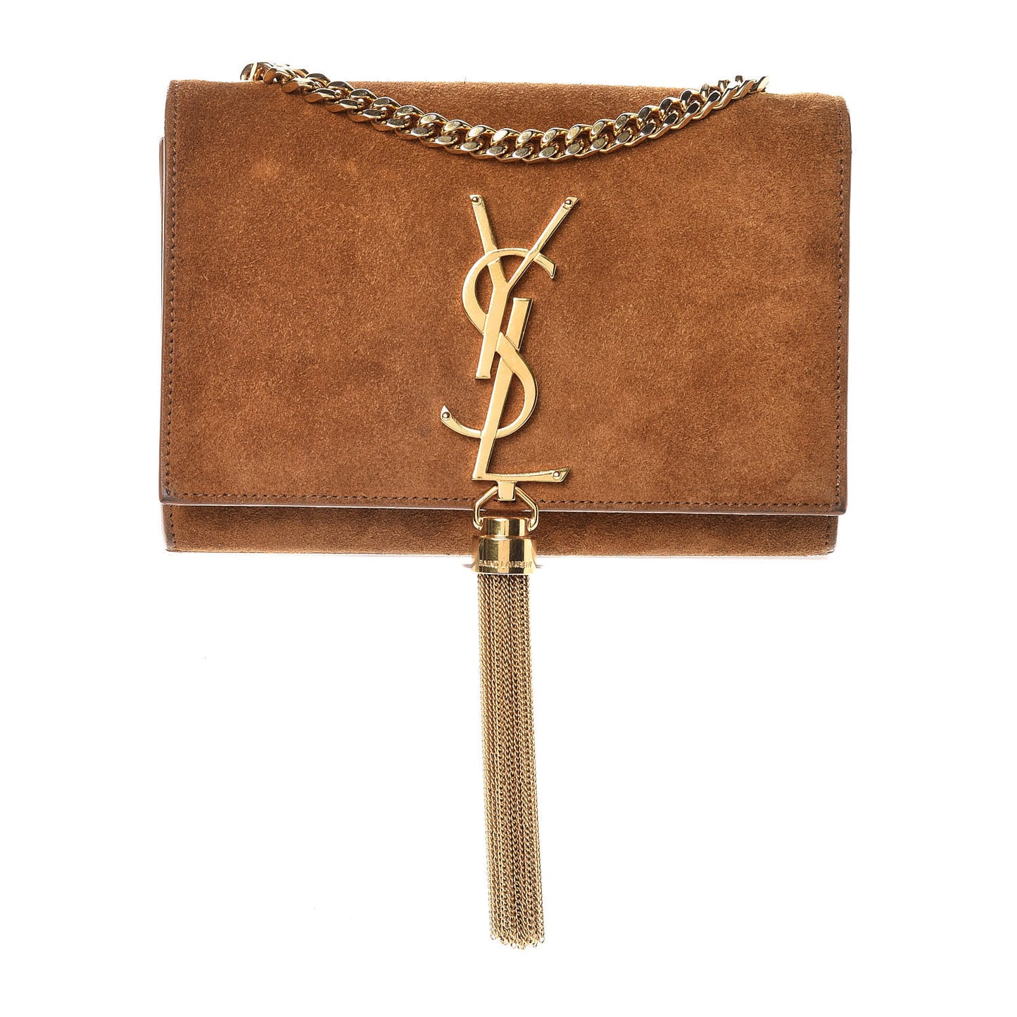 Suede Small Classic Monogram Kate Tassel Satchel Light Ochre