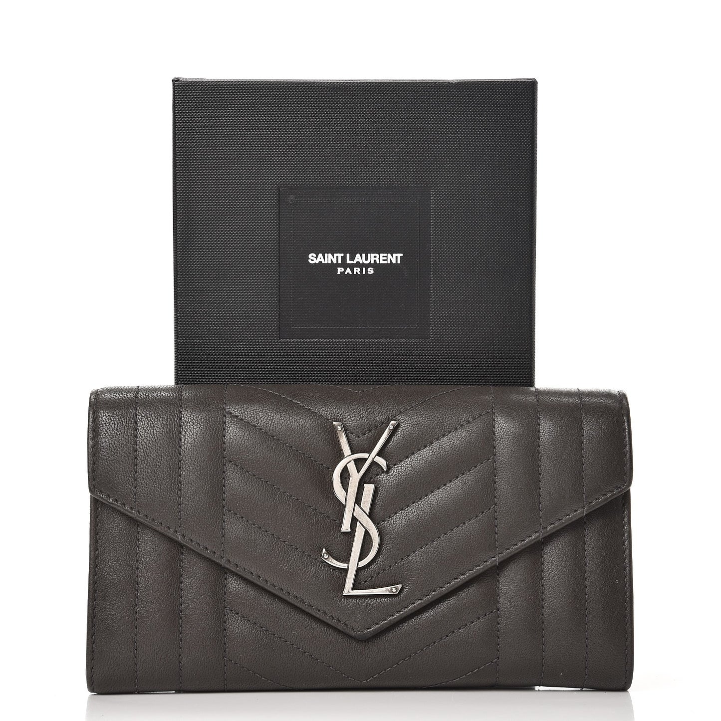 Lambskin Mixed Matelasse Quilted Large Monogram Envelope Wallet Coal