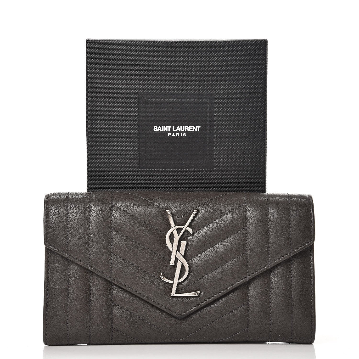 Saint Laurent Lambskin Mixed Matelasse Quilted Large Monogram Envelope Wallet Coal 8 of 8