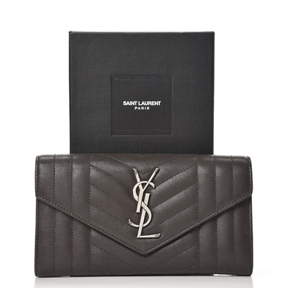 Saint Laurent Lambskin Mixed Matelasse Quilted Large Monogram Envelope Wallet Coal 8 of 8