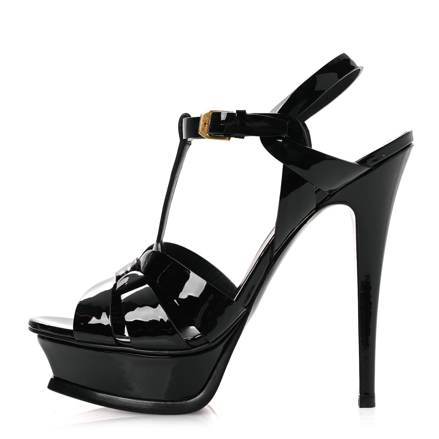 Saint Laurent Patent Tribute 105 Platform Sandals 38.5 Black 1 of 11