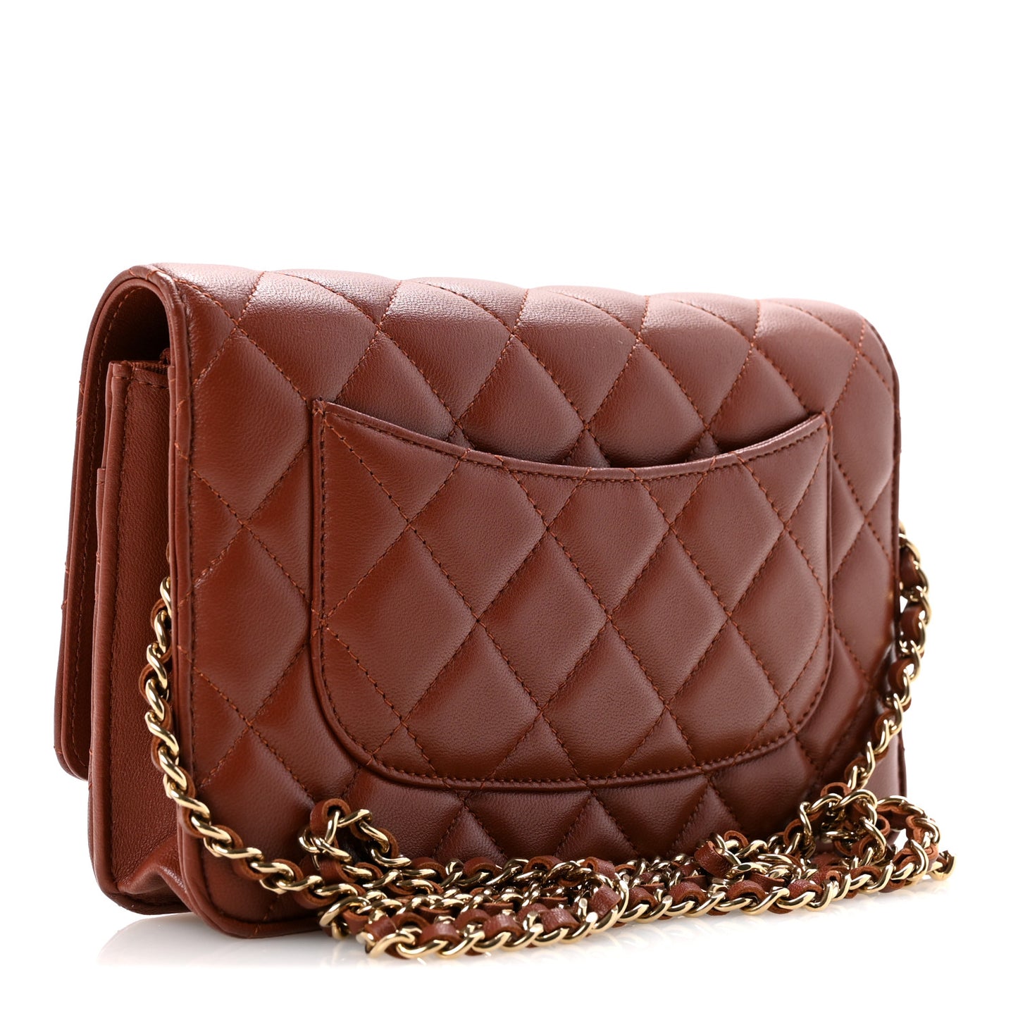Lambskin Quilted Wallet On Chain WOC Brown