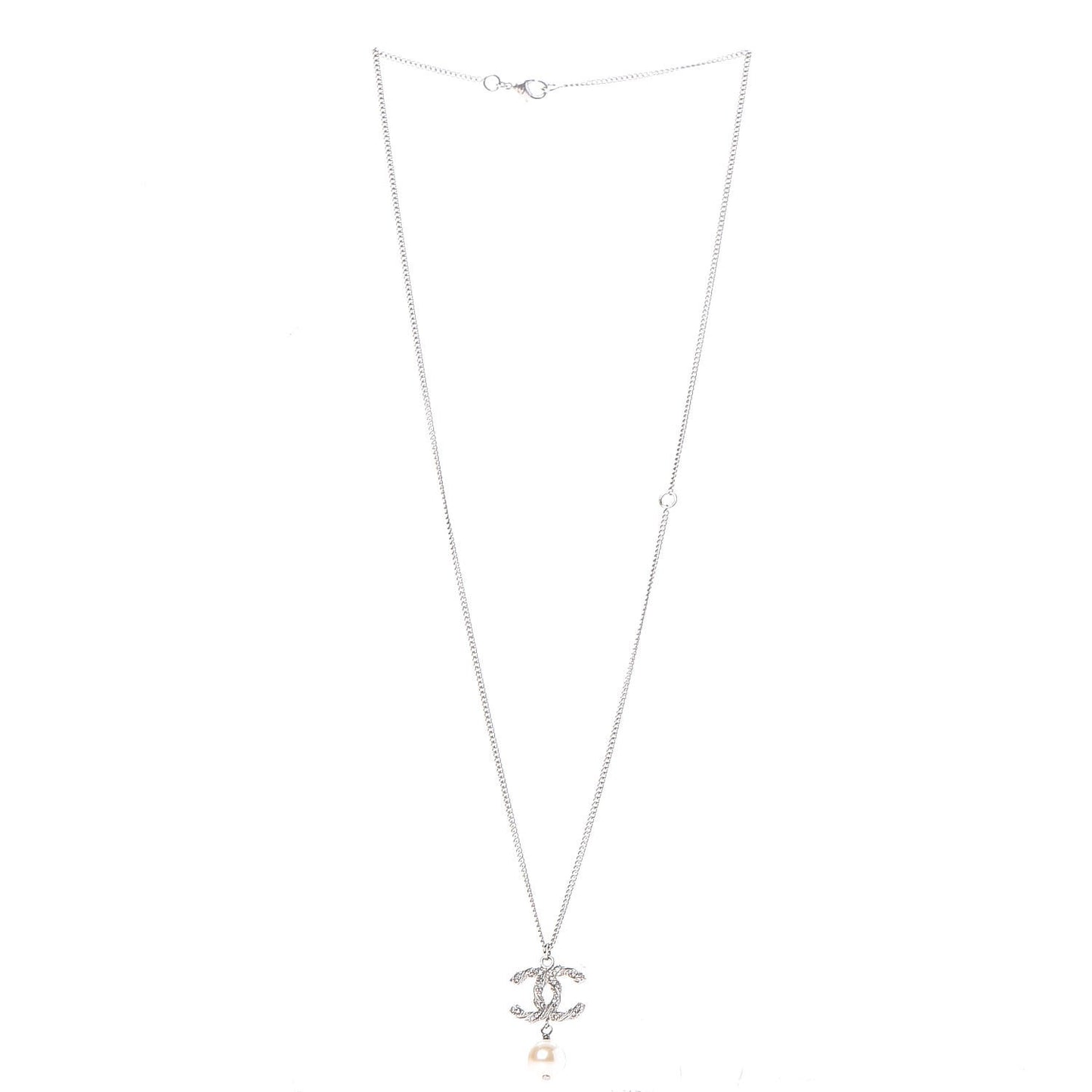 Pearl Crystal Twisted CC Necklace Silver