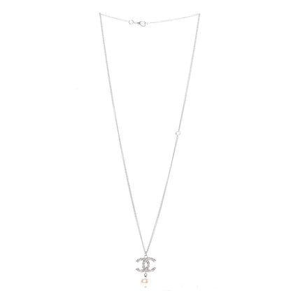 Chanel Pearl Crystal Twisted CC Necklace Silver 3 of 6