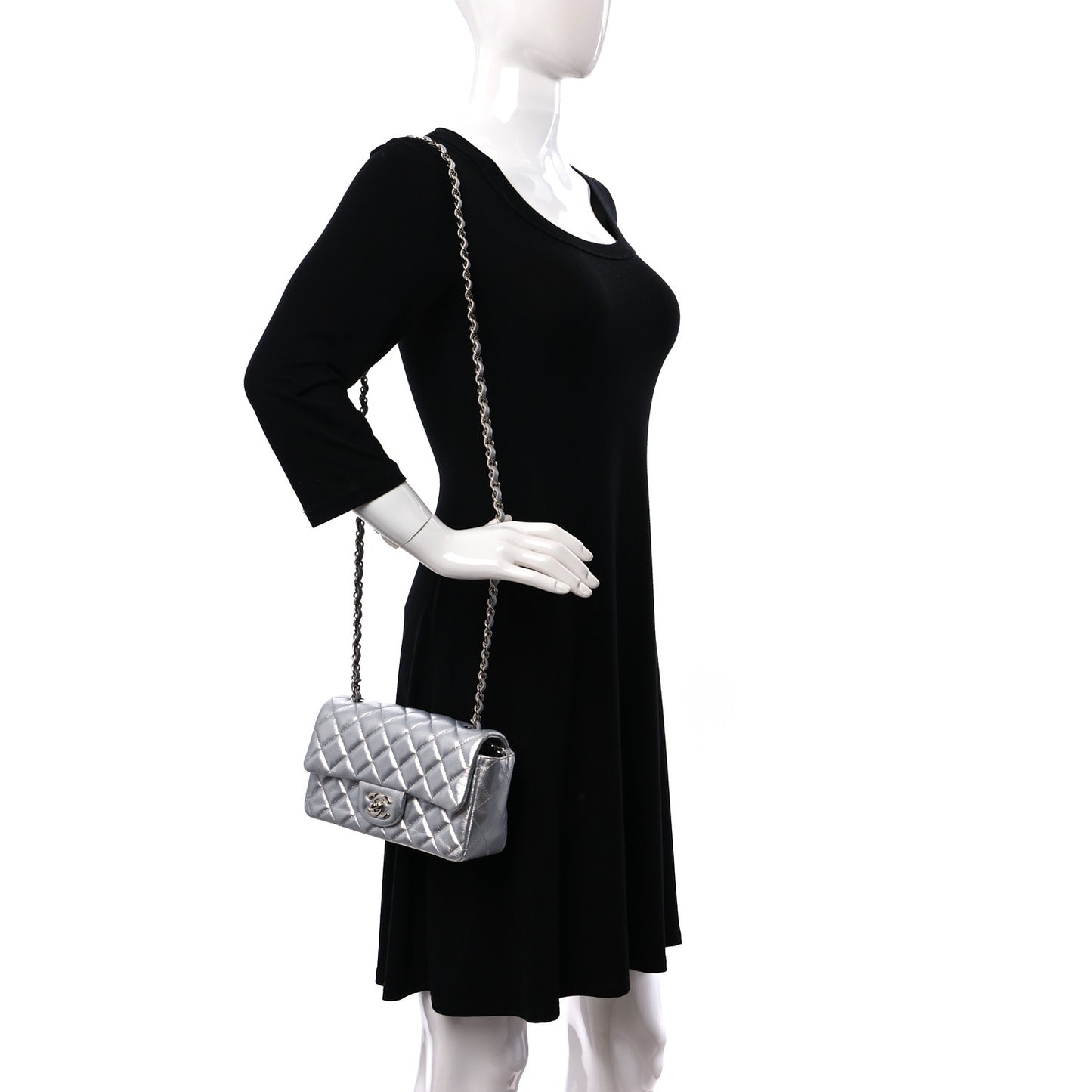 Metallic Lambskin Quilted Mini Rectangular Flap Silver