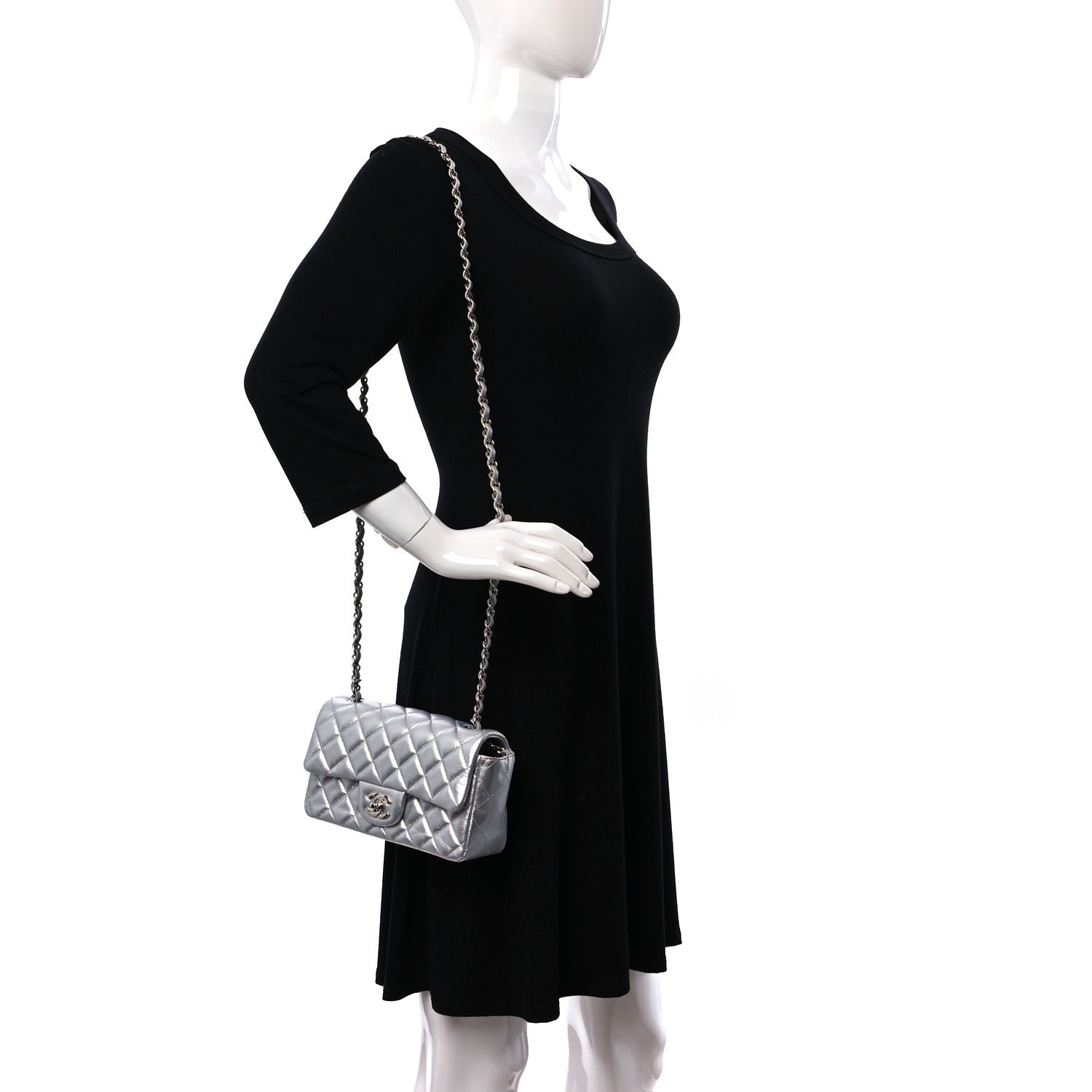 Chanel Metallic Lambskin Quilted Mini Rectangular Flap Silver 2 of 9