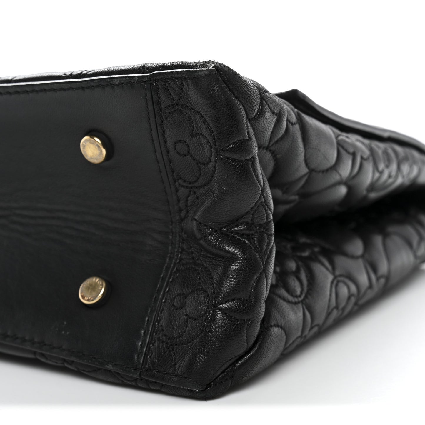 Lambskin Flower Quilted Twist Shoulder Bag GM Black