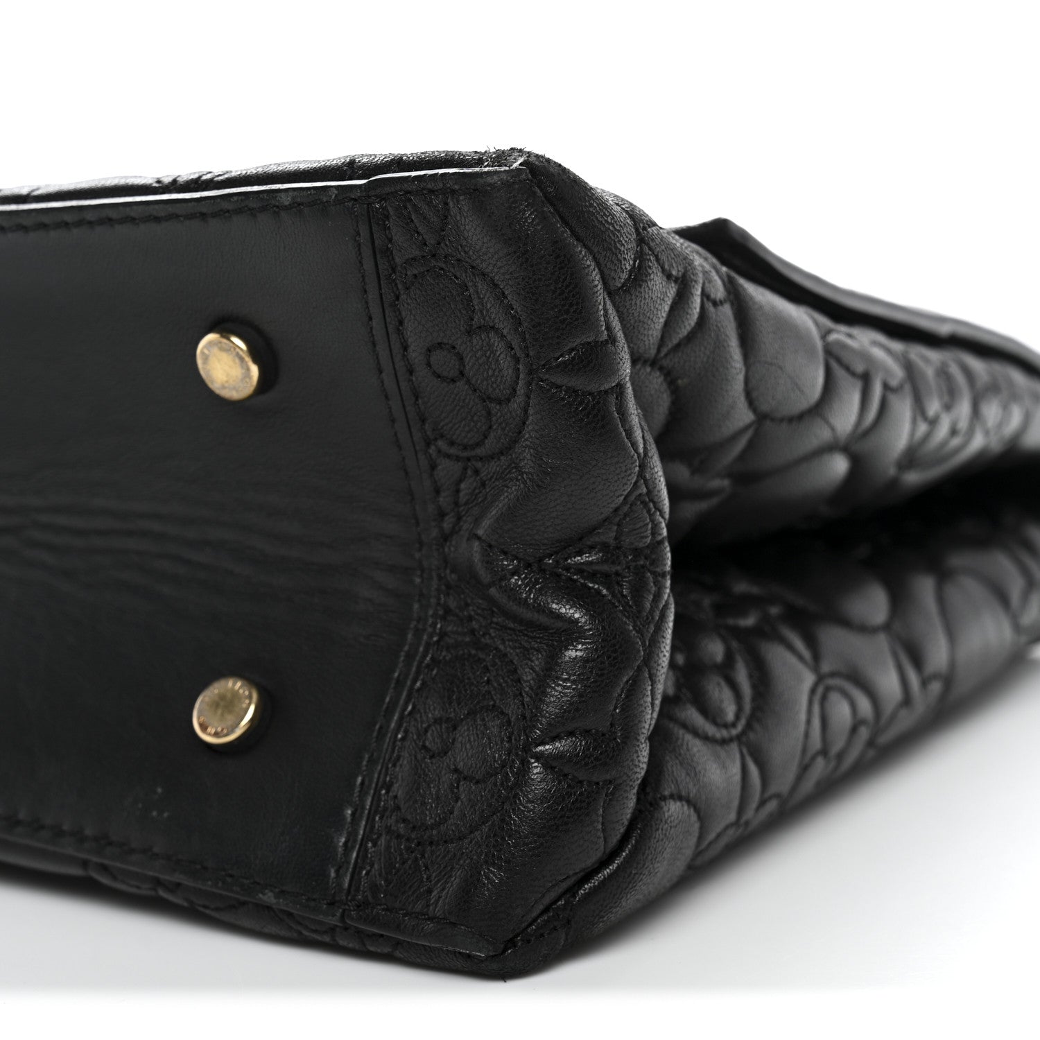 Louis Vuitton Lambskin Flower Quilted Twist Shoulder Bag GM Black 9 of 12