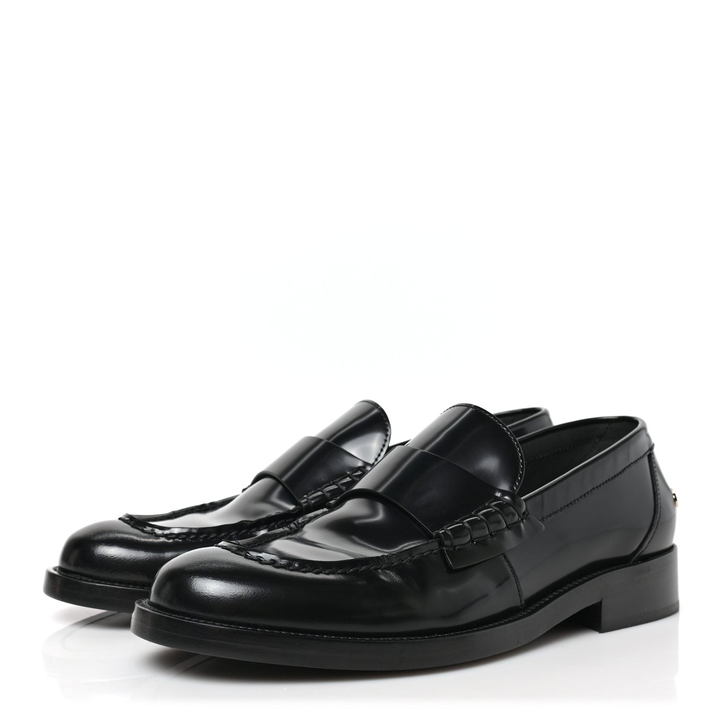 Shiny Calfskin Logo Loafers 38.5 Black