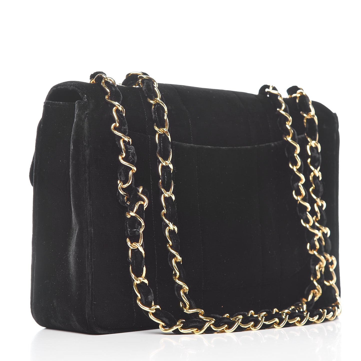 Velvet Vertical Quilted Jumbo Single Flap Black
