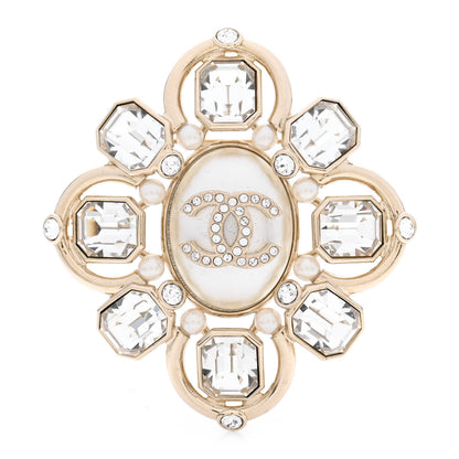 Chanel Pearl Crystal CC Brooch Pearly White Gold 1 of 5