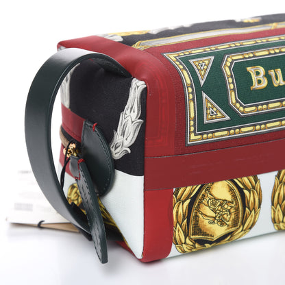 Burberry Canvas Vintage Check Printed Silk Washbag Dark Forest Green Burgundy 8 of 10