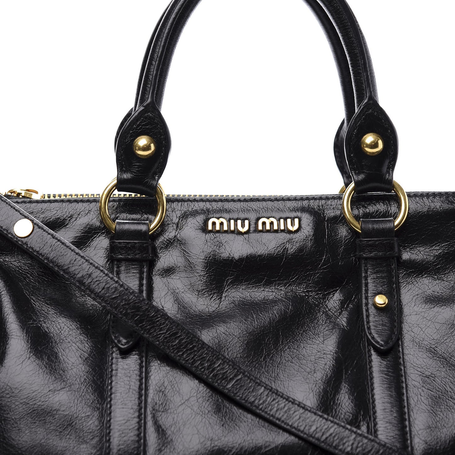 Vitello Shine Double Zip Tote Black