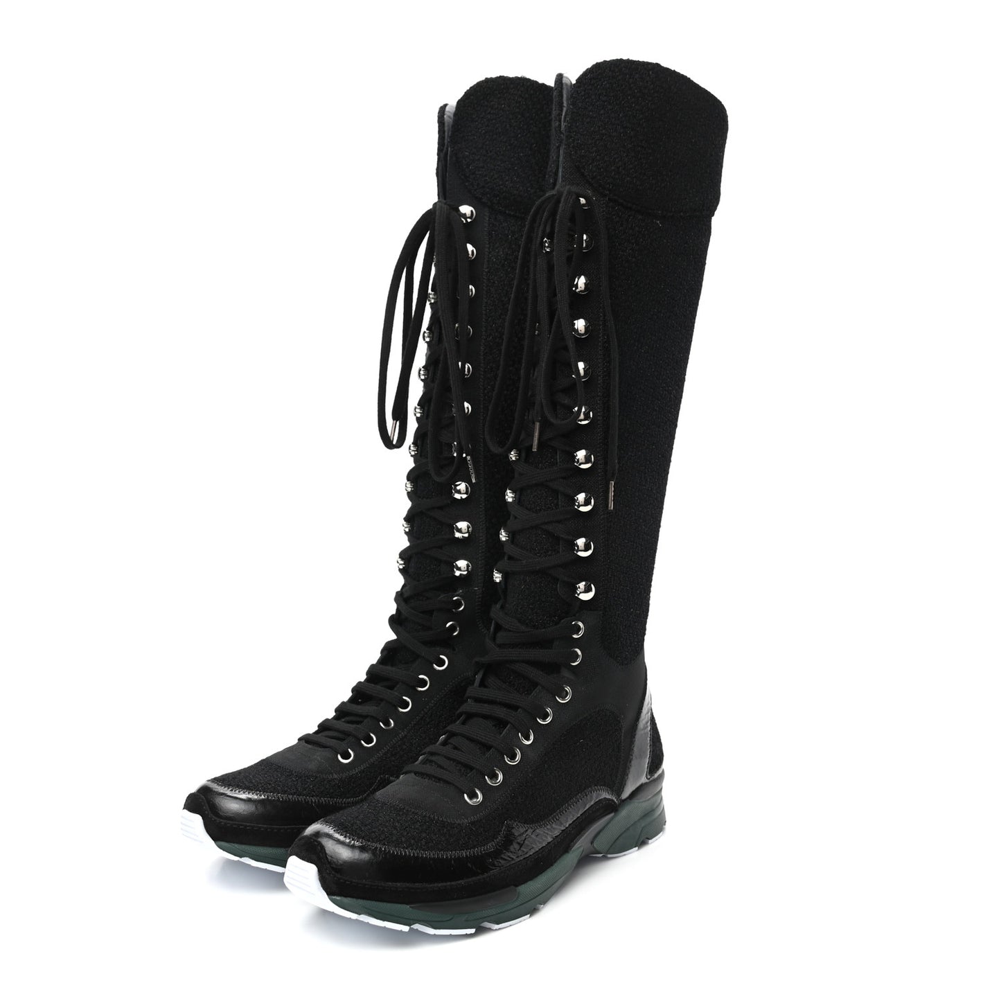 Tweed Patent Calfskin Sneaker High Boots 38 Black
