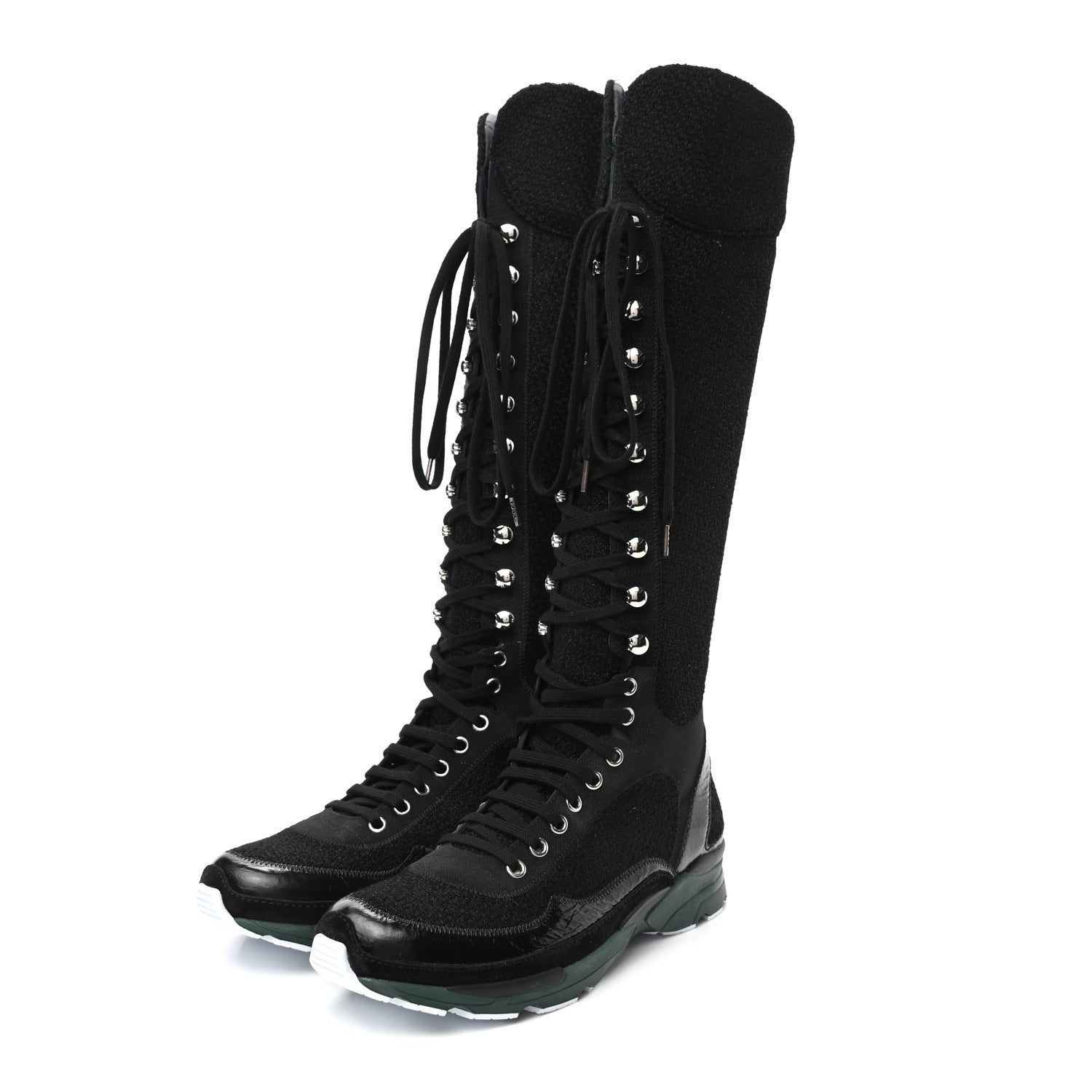 Chanel Tweed Patent Calfskin Sneaker High Boots 38 Black 3 of 6
