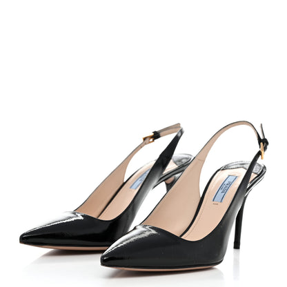 Prada Saffiano Vernice Slingback Pumps 39 Black 3 of 8