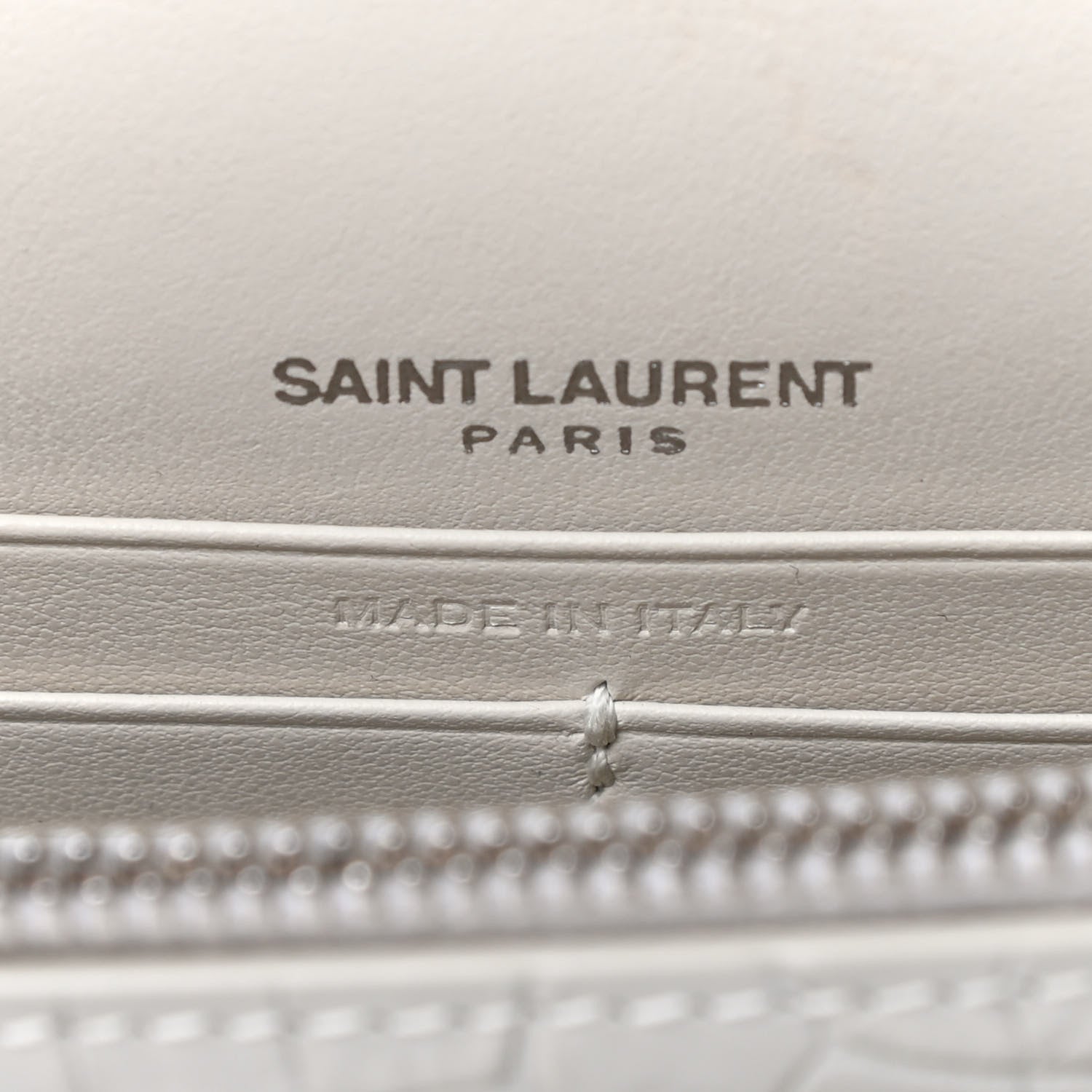 Saint Laurent Calfskin Crocodile Embossed Monogram Sunset Chain Wallet Crema Soft 5 of 7