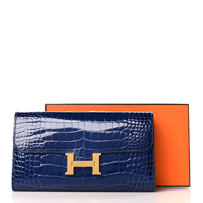 Hermes Shiny Alligator Verso Constance Long Wallet Bleu Saphir Bleu Paon 8 of 8