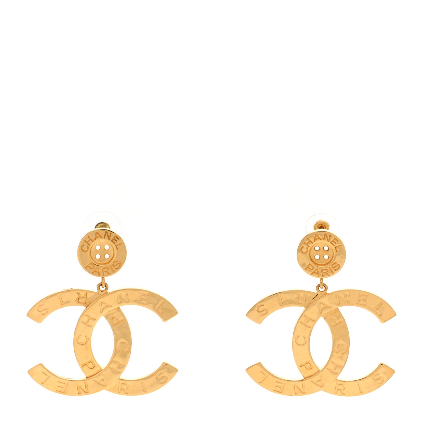 Metal Large Paris Button Earrings Gold
