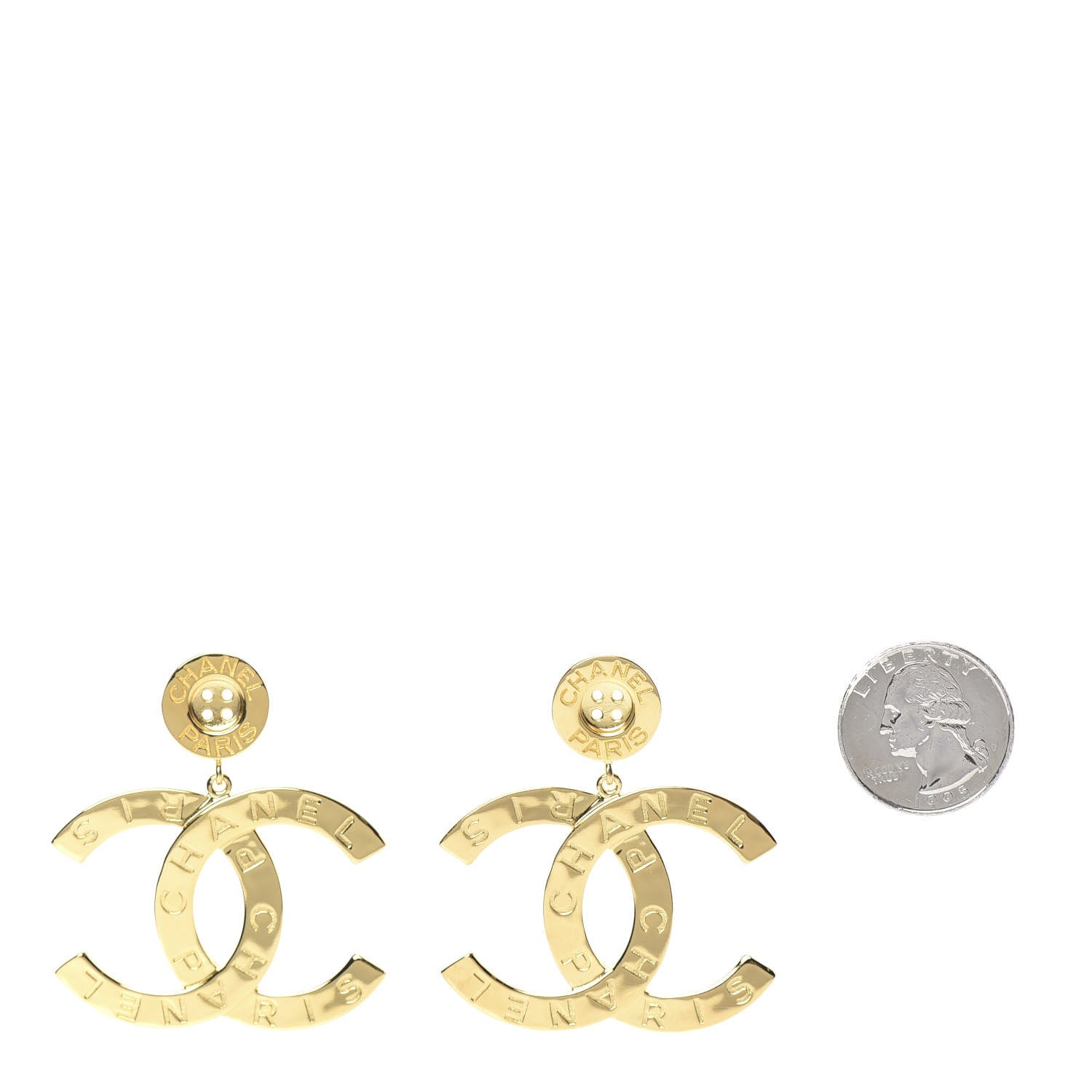 Chanel Metal Large Paris Button Earrings Gold 2 of 5