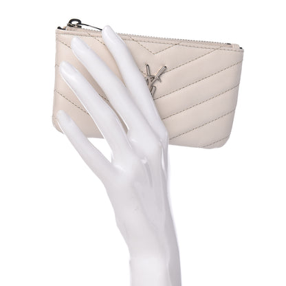 Saint Laurent Calfskin Matelasse Monogram Key Pouch Porcellana 2 of 8