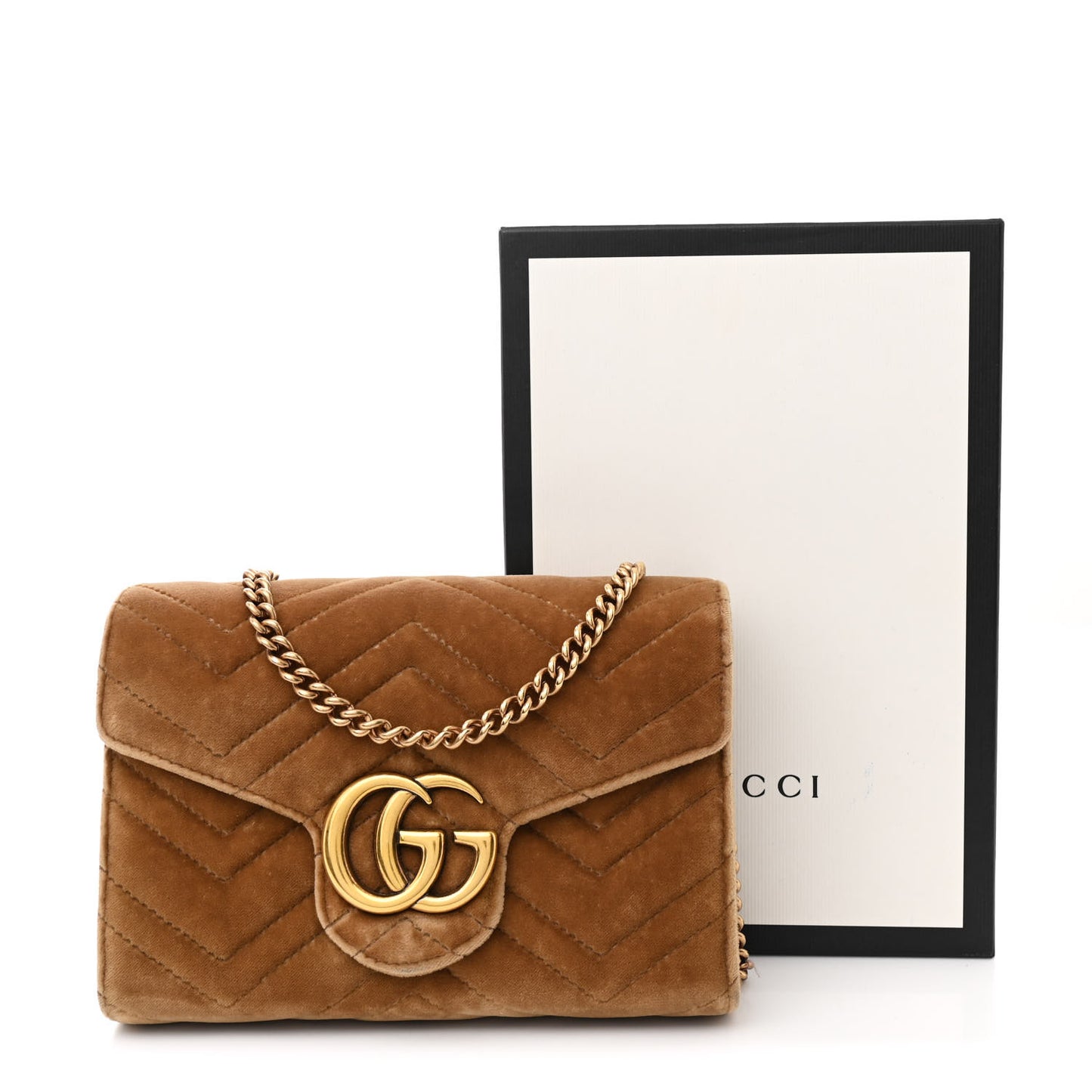 Velvet Matelasse GG Marmont Chain Wallet Taupe