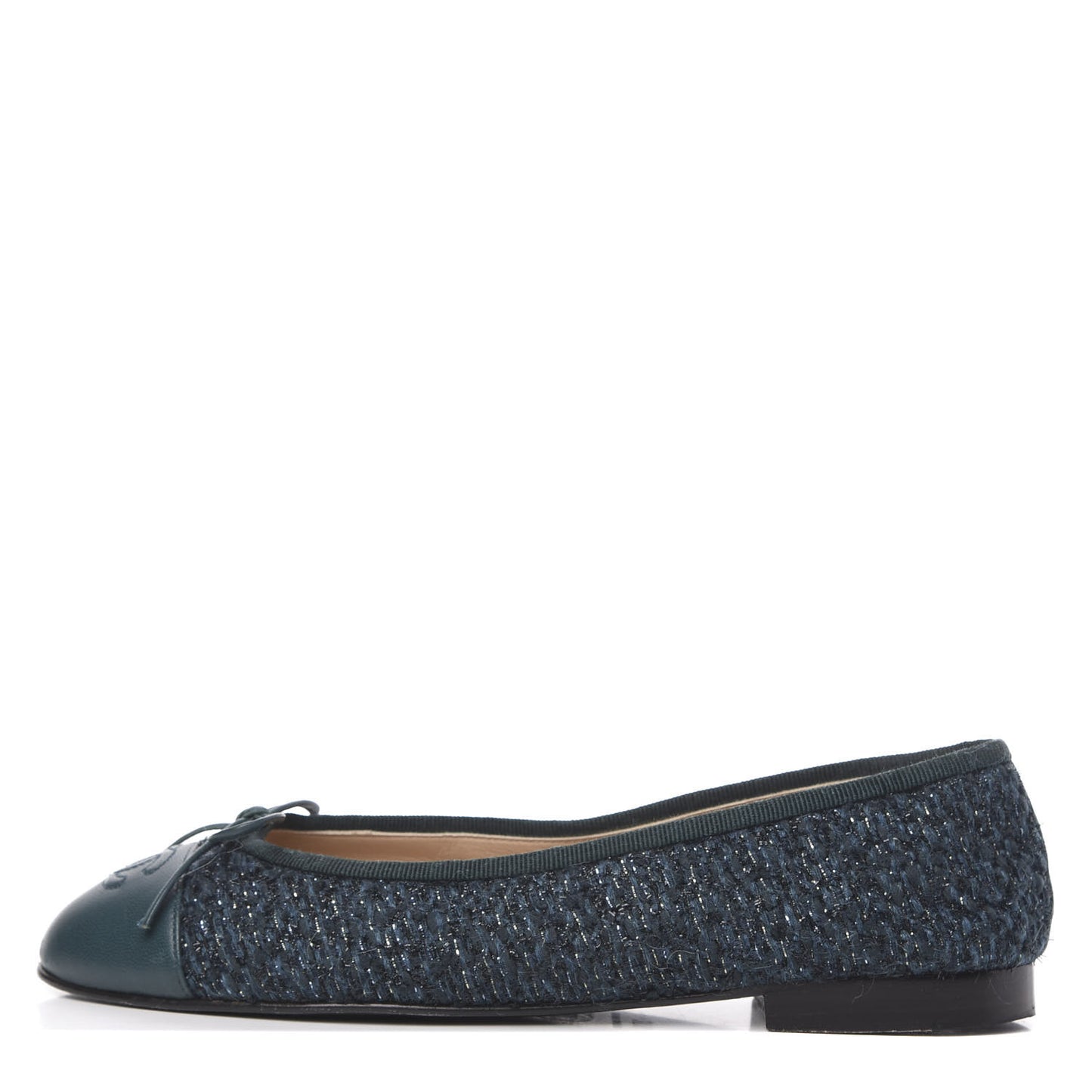 Tweed Lambskin Cap Toe Ballerina Flats 37.5 Turquoise