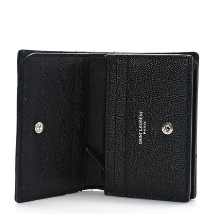 Saint Laurent Grain De Poudre Matelasse Chevron Monogram Card Case Black 5 of 7