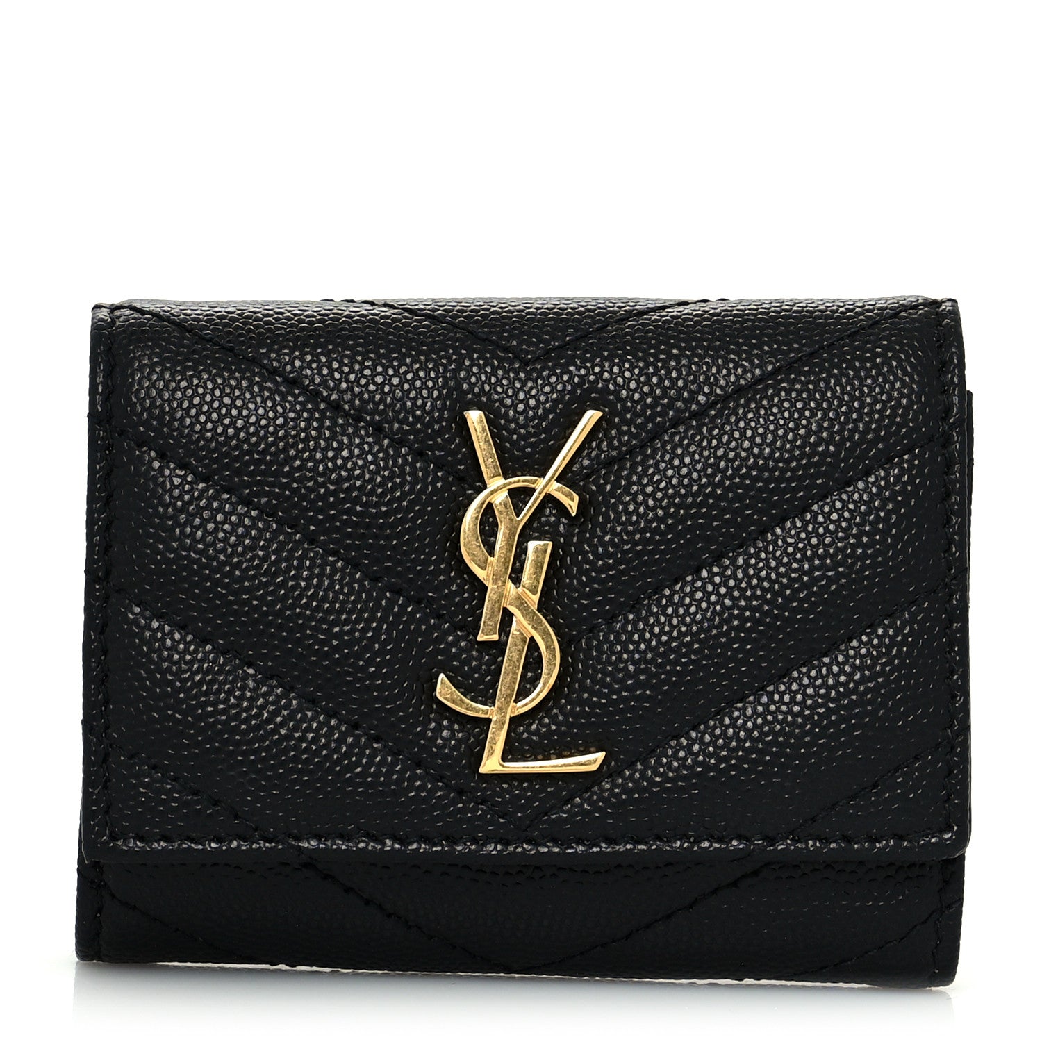Saint Laurent Grain De Poudre Matelasse Cassandre Monogram Slim Key Case Black 1 of 7