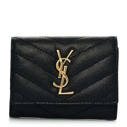 Saint Laurent Grain De Poudre Matelasse Cassandre Monogram Slim Key Case Black 1 of 7