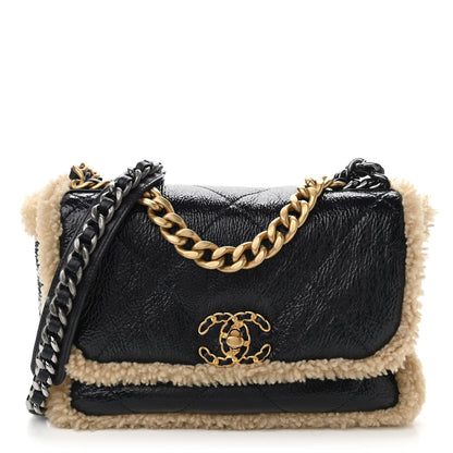 Chanel Crumpled Calfskin Shearling Sheepskin Quilted Medium Chanel 19 Flap Navy 1 of 9