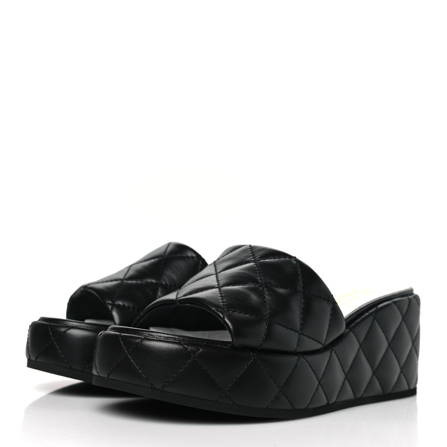 Lambskin Quilted Camelia CC Wedge Sandal Mules 40 Black