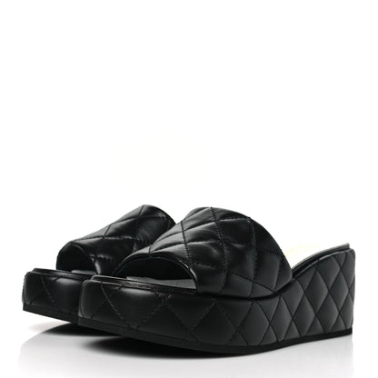 Chanel Lambskin Quilted Camelia CC Wedge Sandal Mules 40 Black 3 of 8