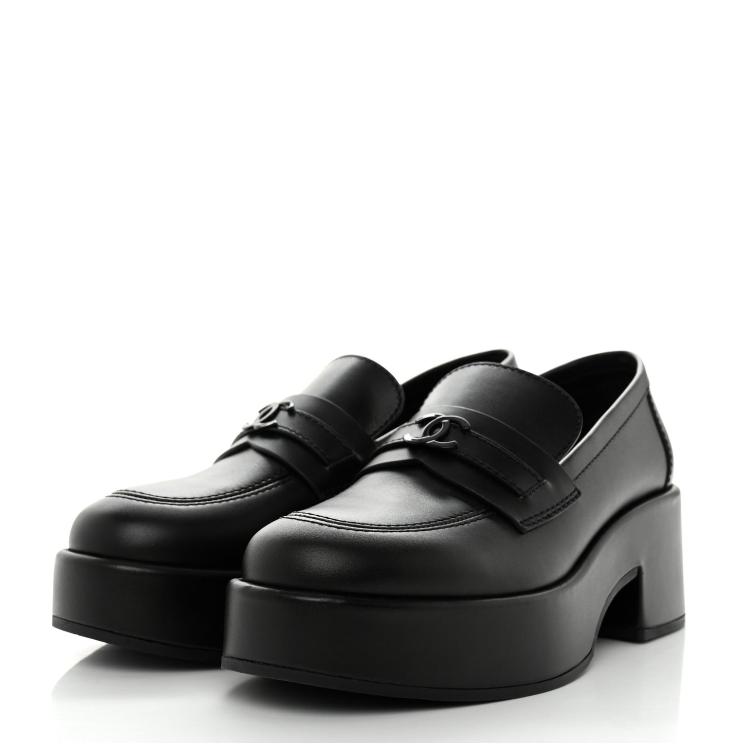 Calfskin CC Platform Loafers 38 Black