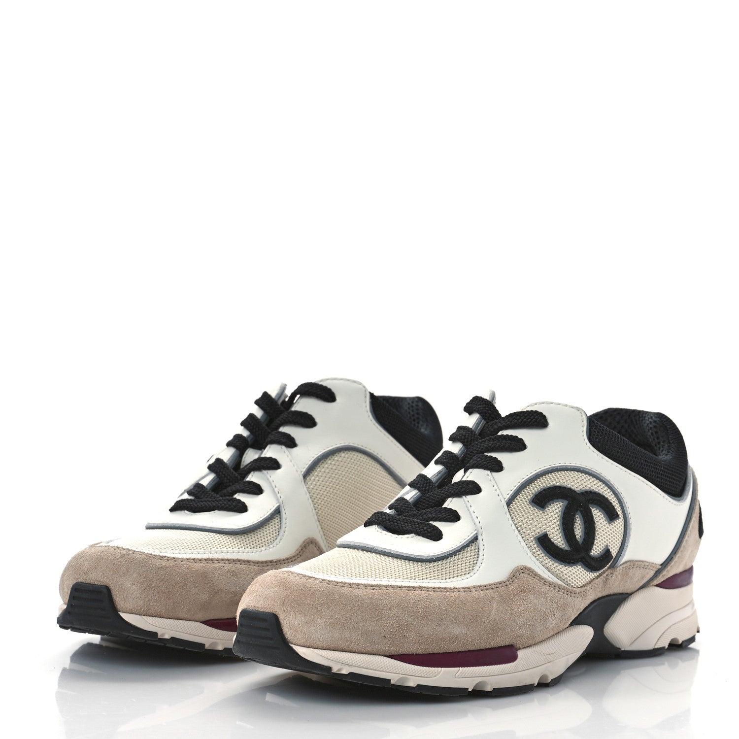 Chanel Mesh Suede Calfskin Womens CC Sneakers 40 White Ivory Dark Beige 4 of 8
