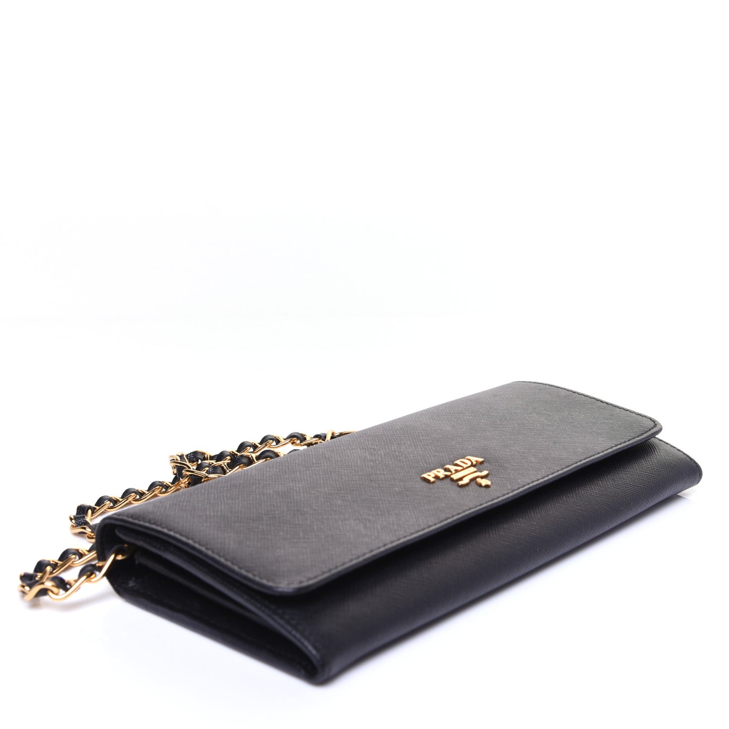 Saffiano Metal Oro Chain Wallet Black
