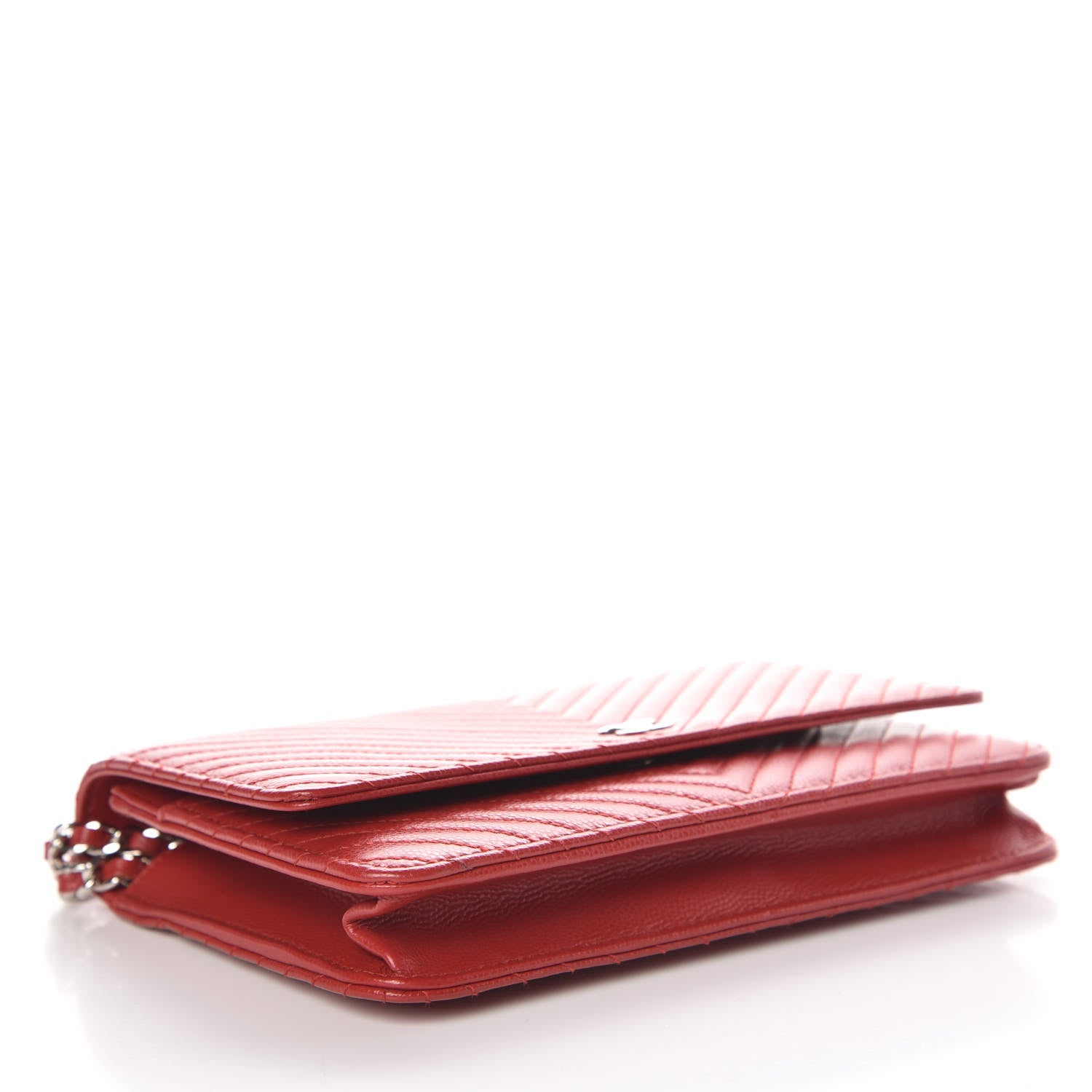 Chanel Caviar Chevron Quilted Wallet On Chain WOC Red 4 of 13