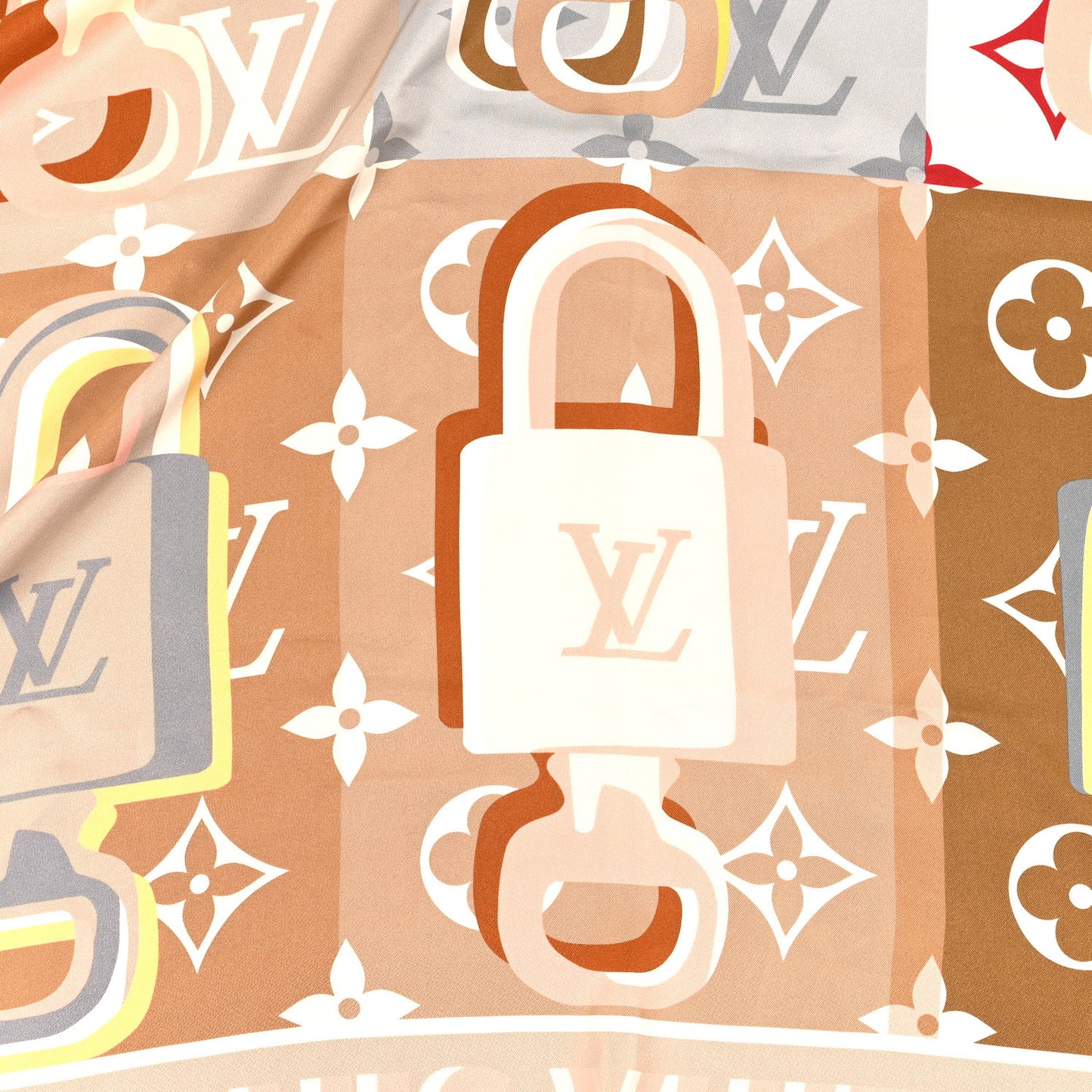 Silk LV Unlocked Square 90 Scarf Beige