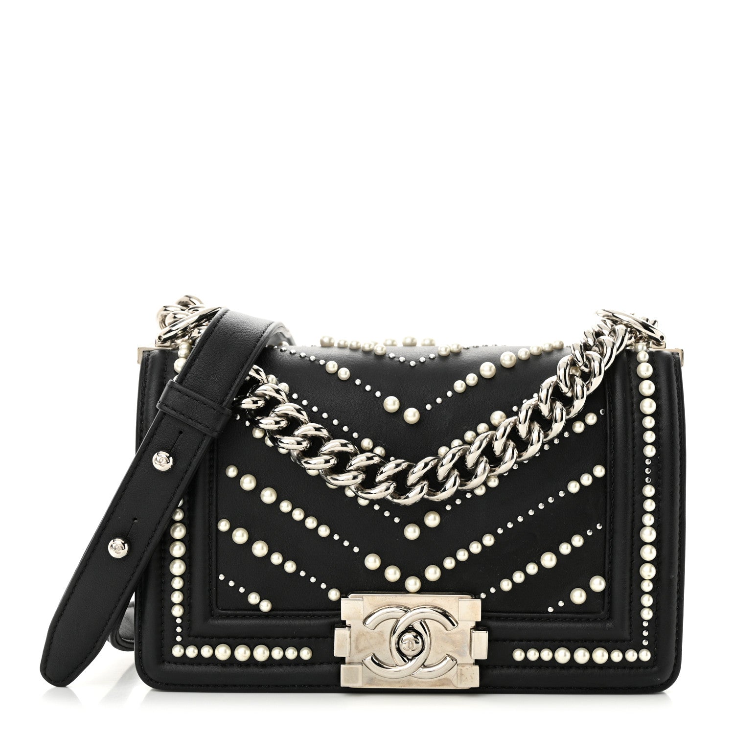 Chanel Calfskin Pearl Chevron Small Boy Flap Black 1 of 11