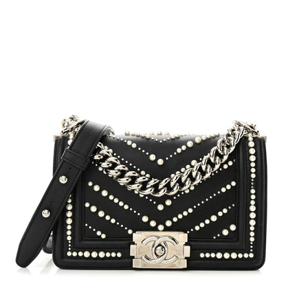 Chanel Calfskin Pearl Chevron Small Boy Flap Black 1 of 11