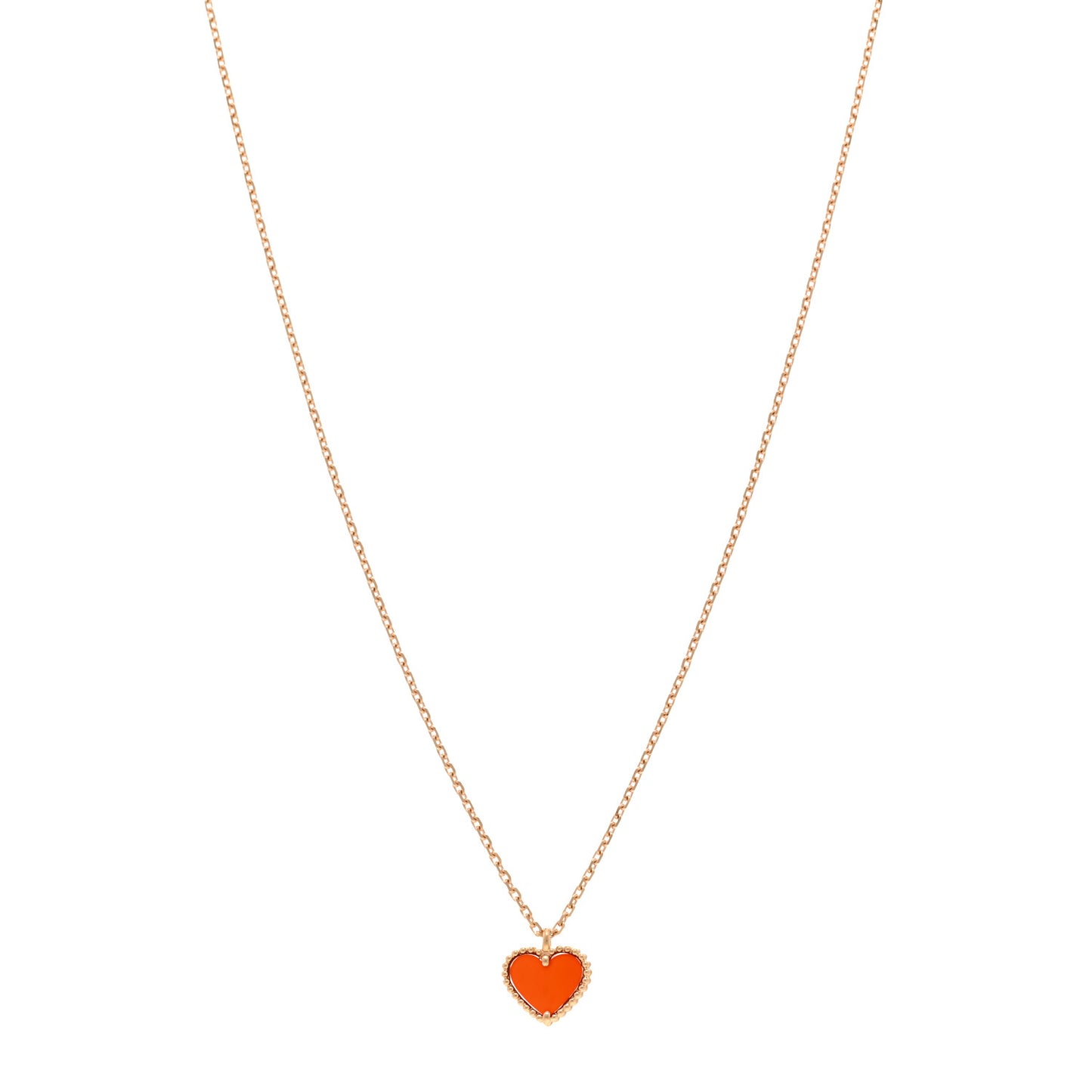 18K Rose Gold Carnelian Sweet Alhambra Heart Pendant Necklace
