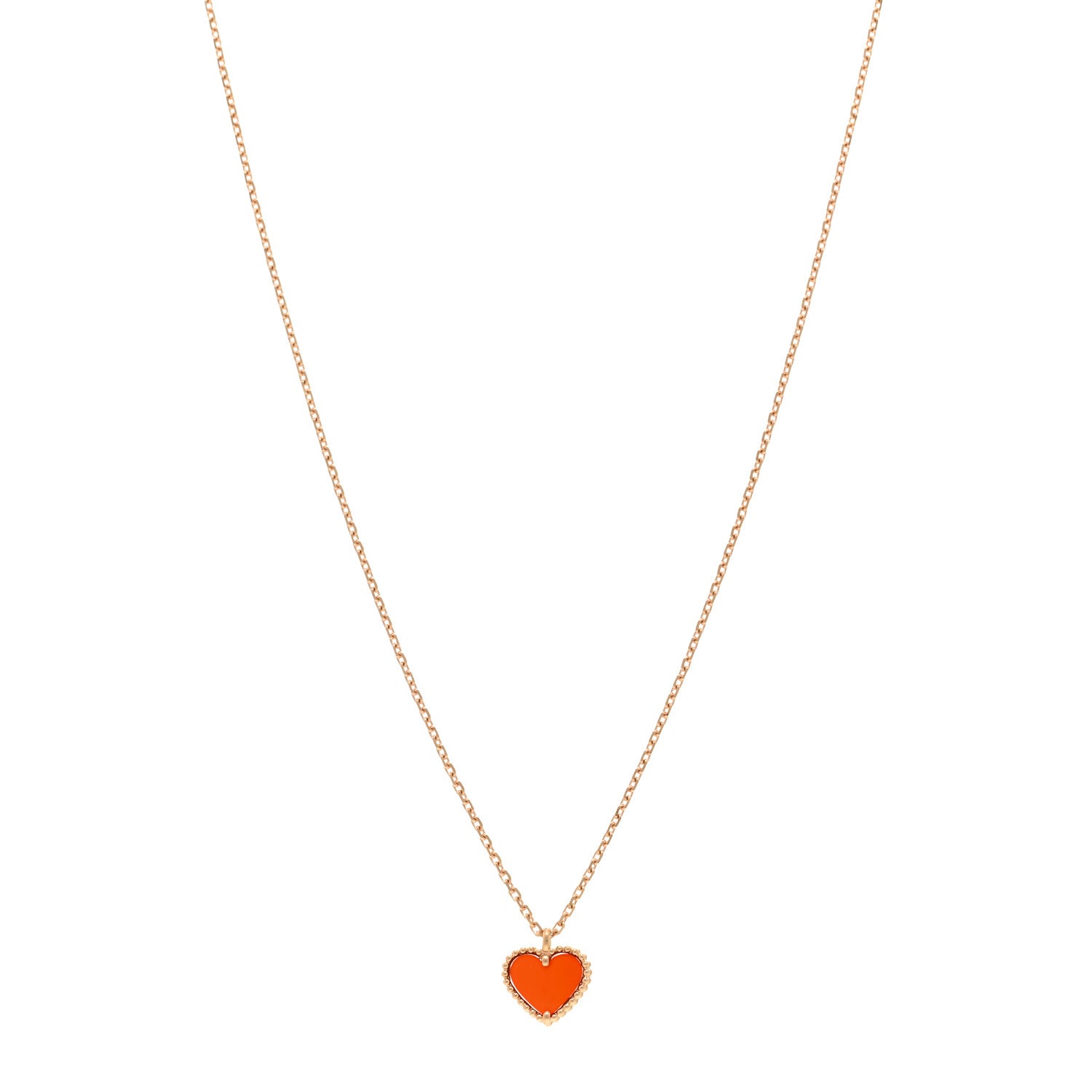 Van Cleef & Arpels 18K Rose Gold Carnelian Sweet Alhambra Heart Pendant Necklace 1 of 6